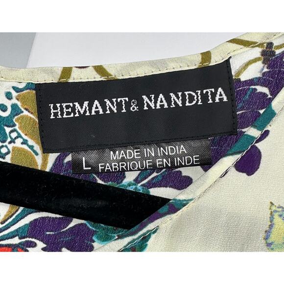 Hemant & Nandita Embroidered Silk Canaria Maxi Dress Large - Picture 7 of 9